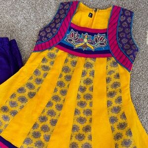 Girls Yellow & Purple Embroidered Matching Set - Vibrant Ethnic Style